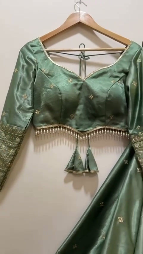 Thumbnail: Designer Japan Satin Lehenga Choli with Dupatta Thread & Sequins Embroidery Wedd
