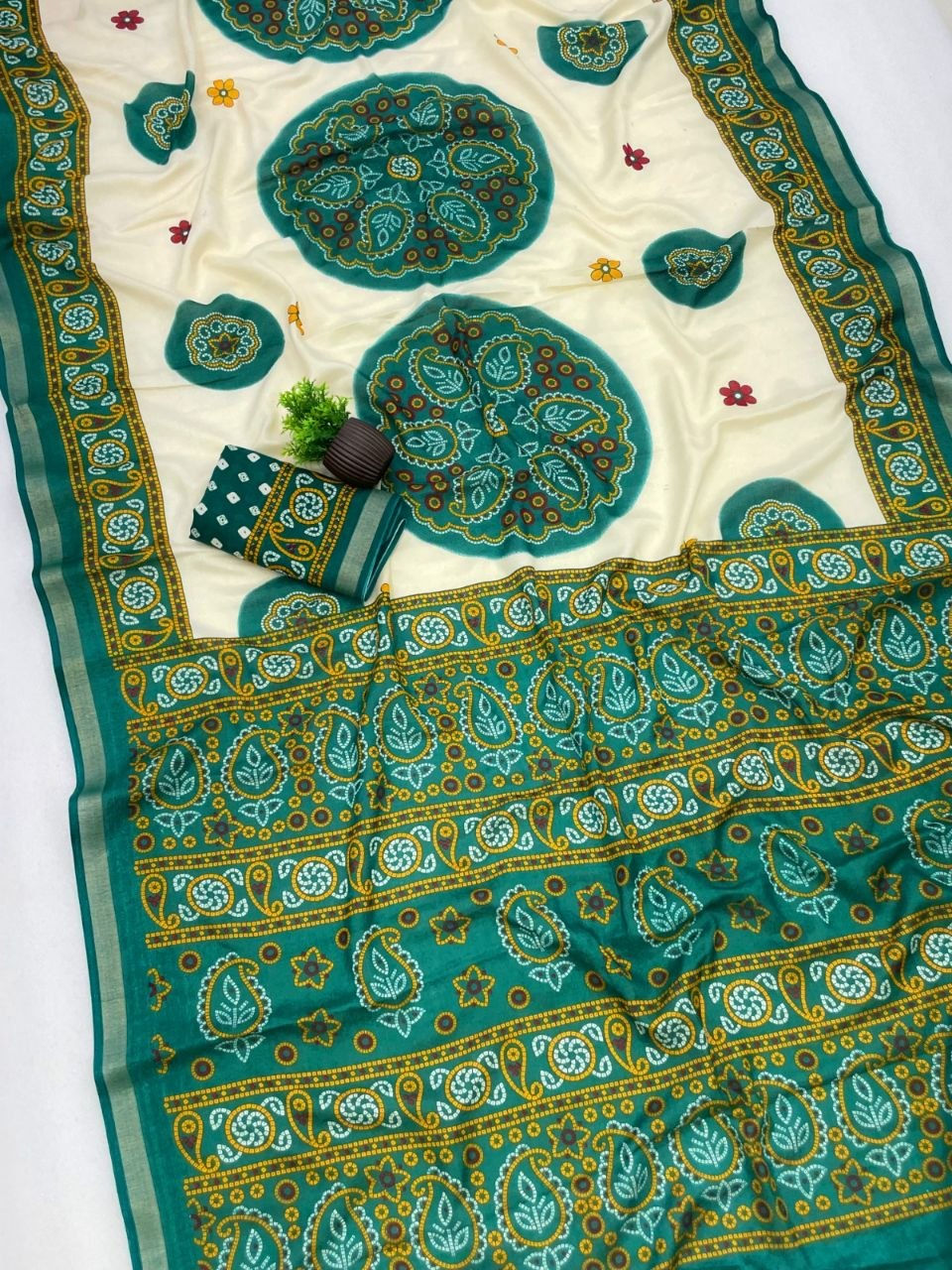 Thumbnail: Women Kasumbo Bandhani Model Silk Saree Traditional Gujarati Party Wear Saree
