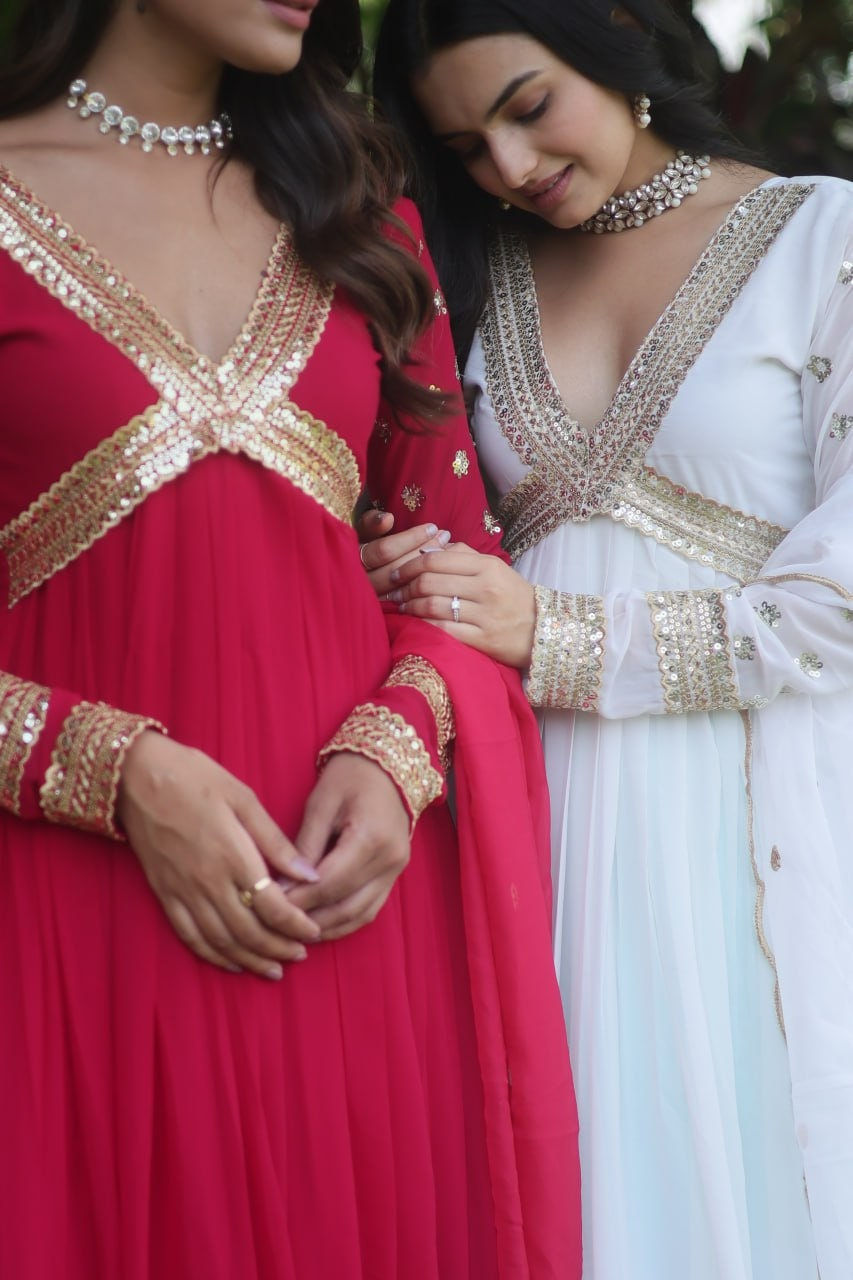 Thumbnail: Alia Cut Gown-Designer Gown-Nayra cut style kurti_with Fox Georgette Fabric &amp