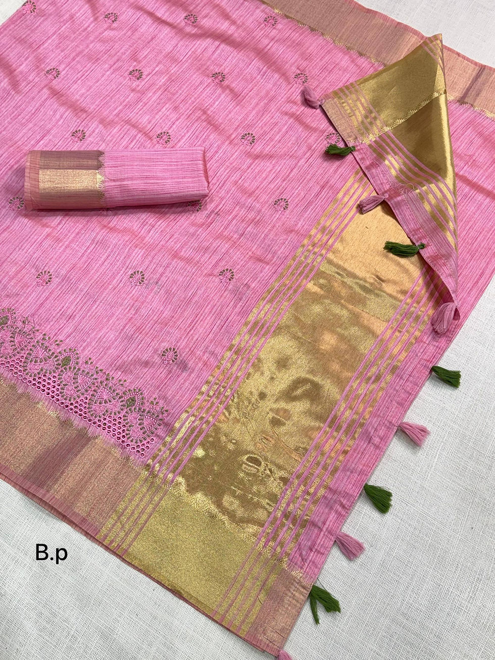 Thumbnail: Women Assam Silk Saree with Zari Jacquard Border, Cutwork Embroidery & Tassel Pa