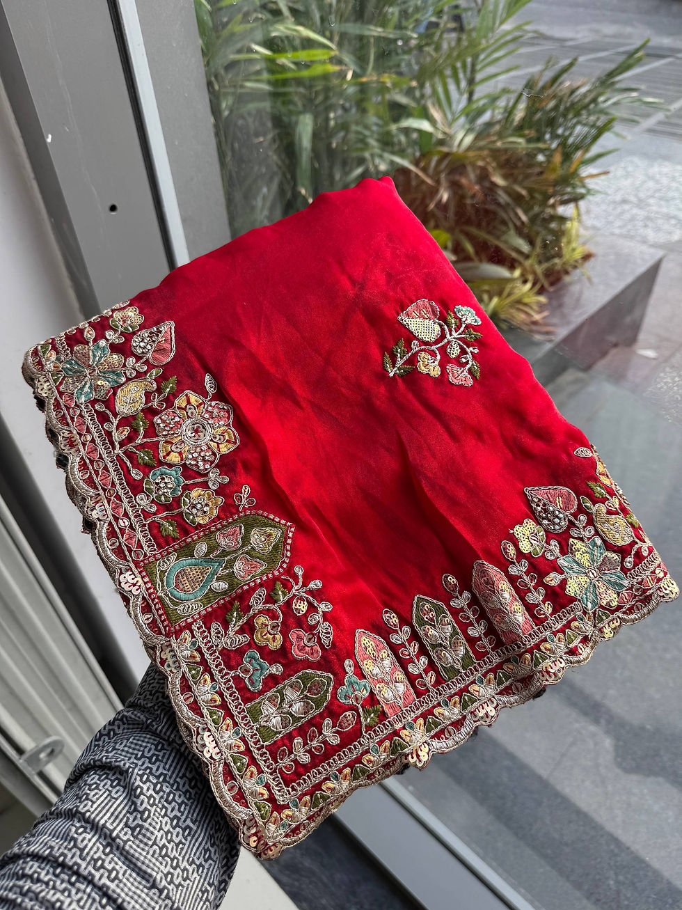 Thumbnail: Women Space Silk Saree with Heavy Embroidery and Zarkan Work Wedding Wear Saree