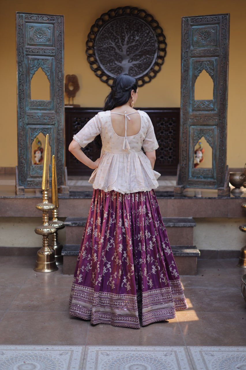 Thumbnail: Pure Dyable Viscose Jacquard Lehenga Choli with Sequins Embroidery & Tissue Jacq