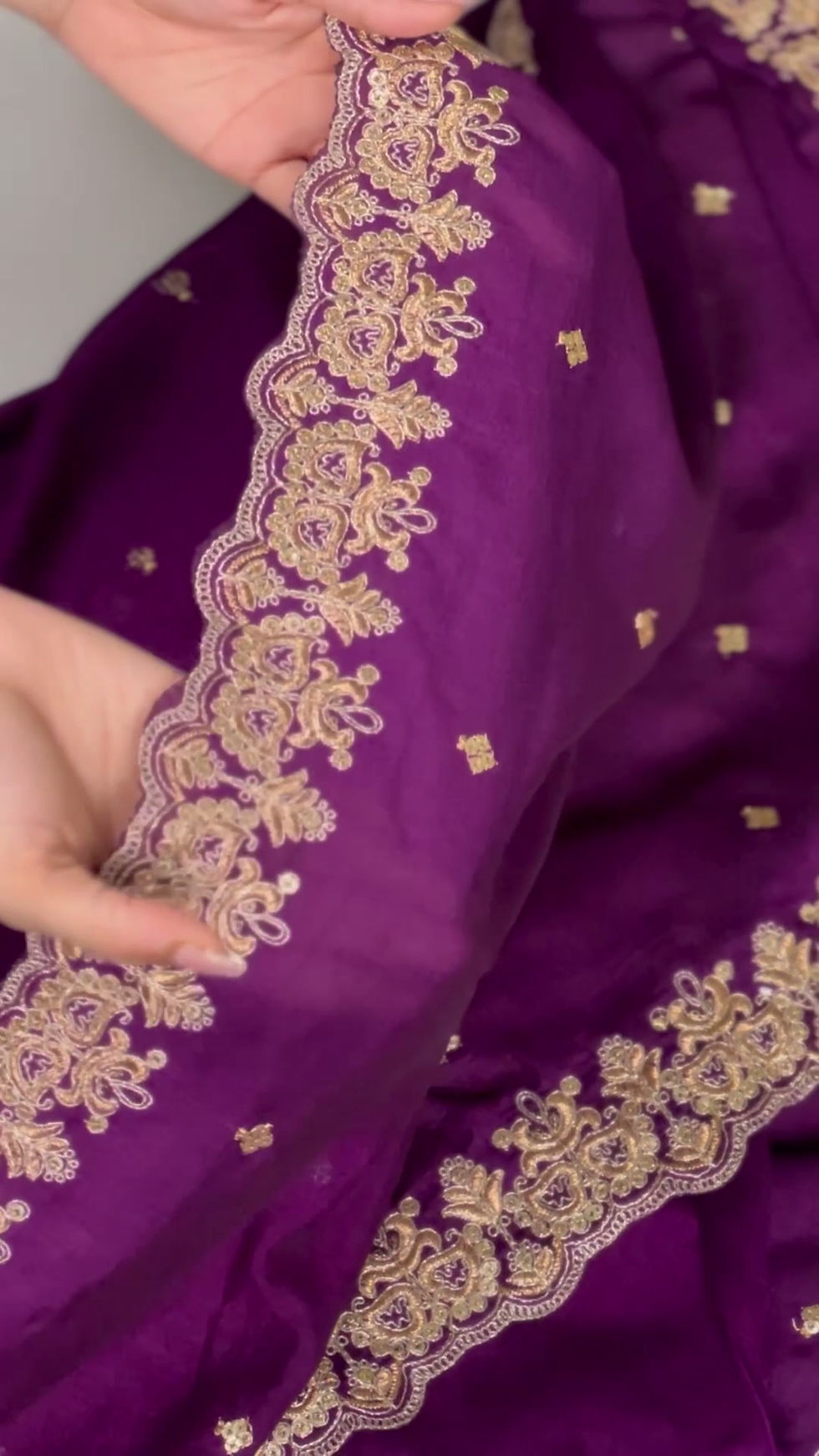 Thumbnail: Vichitra Silk Kurti Pant Dupatta Set with Sequins Thread Embroidery & Lace Detai
