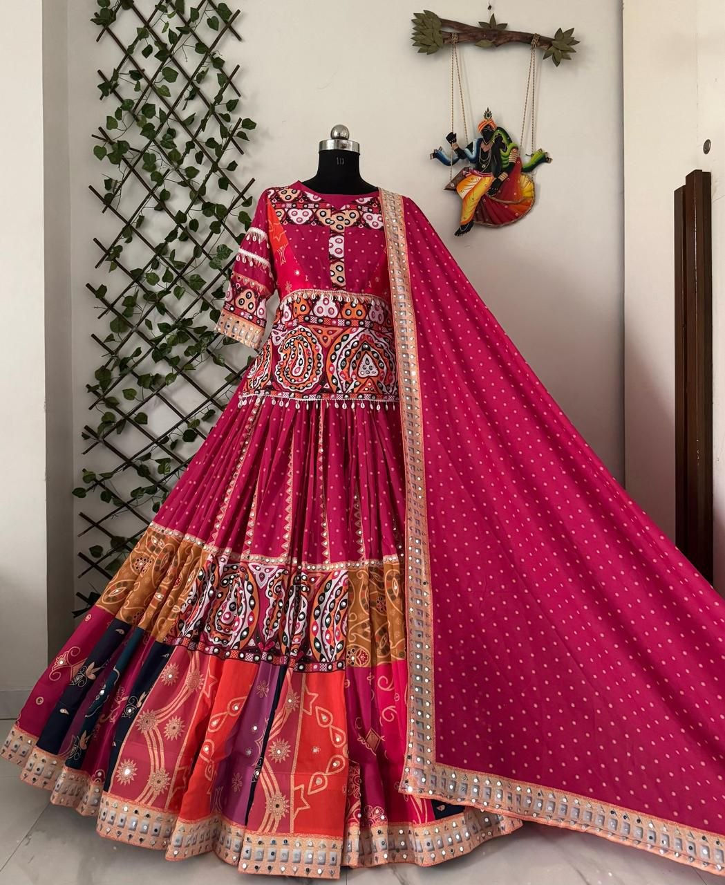 Muslin Cotton Lehenga Choli Mirror Work Digital Print Dupatta Festive Party Wear