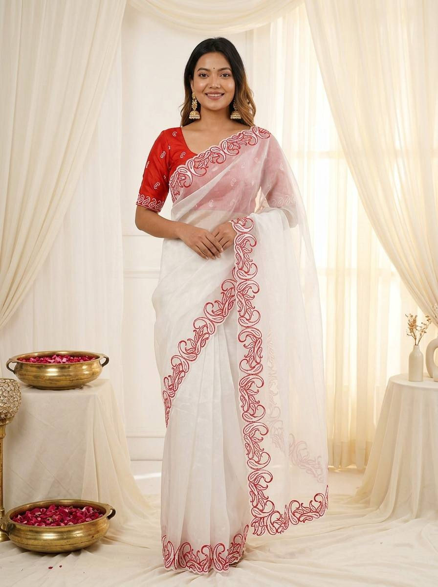 Thumbnail: Women Crunchy Silk Saree with Designer Embroidery C Pallu Work