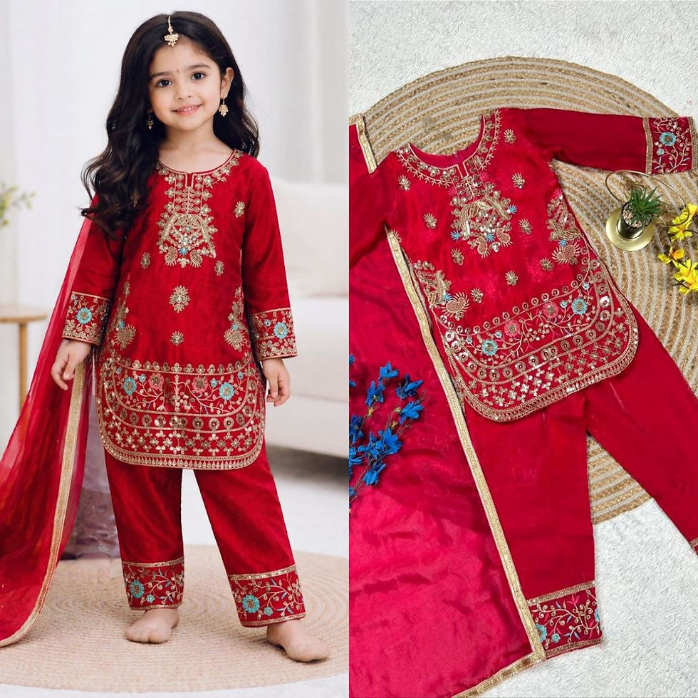 Thumbnail: Girls Embroidered Palazzo Suit Set with Dupatta Festive Party Ethnic Wear