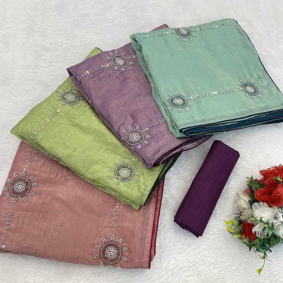 Thumbnail: Premium Kerala Silk Saree with Sequins Coding and Khatli Work, Designer Saree wi