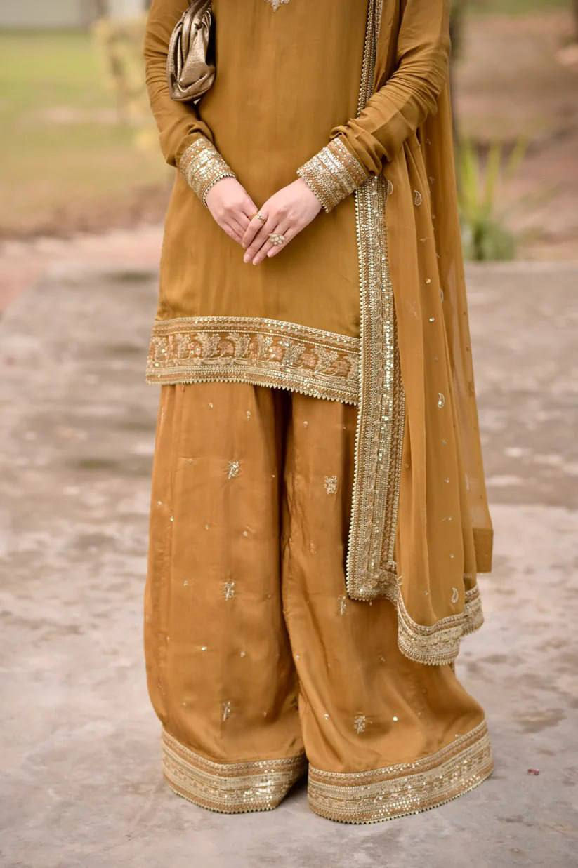 Thumbnail: Mul Chanderi Palazzo Suit Set Thread Sequence Embroidery with Dupatta Festive Pa