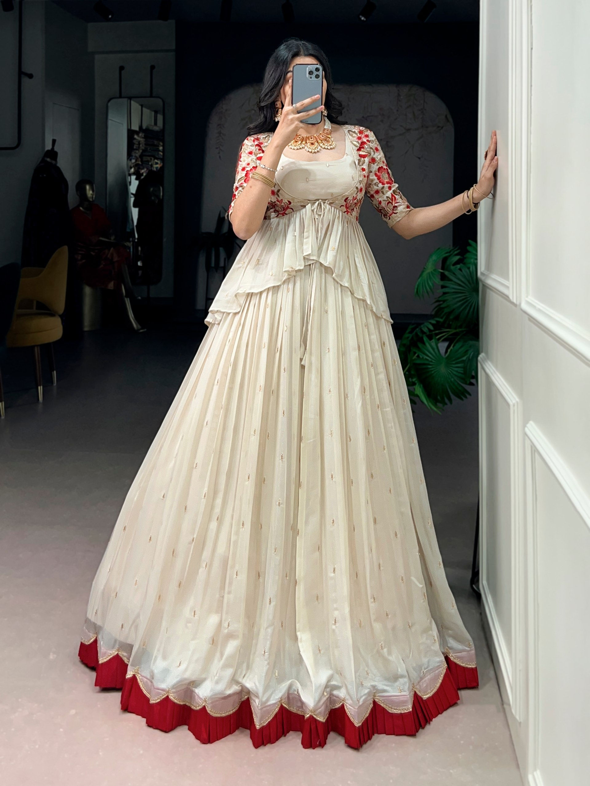 Chocolate Silk Lehenga Choli with Koti Sequins Thread Embroidered Wedding Party