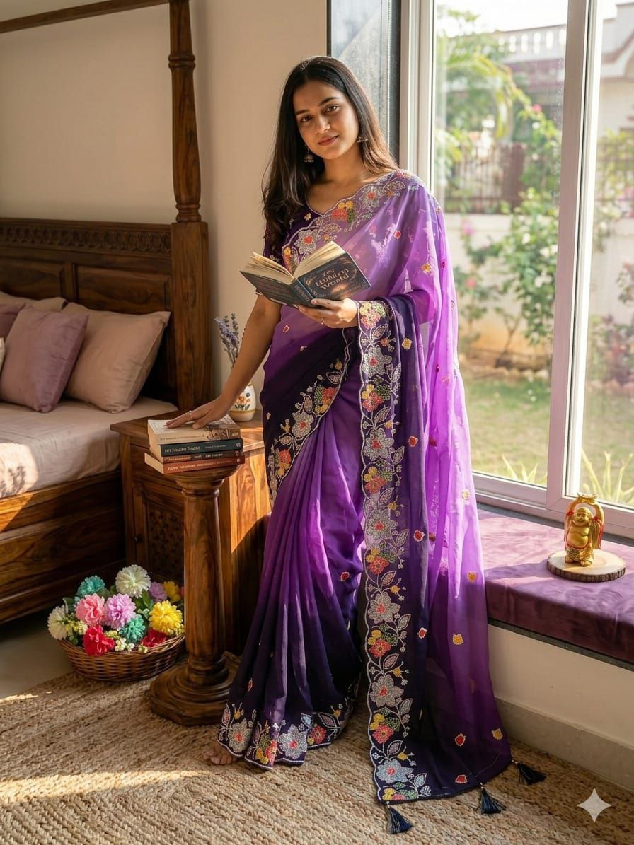 Elegant Georgette Saree with Sequins and Embroidery Work
