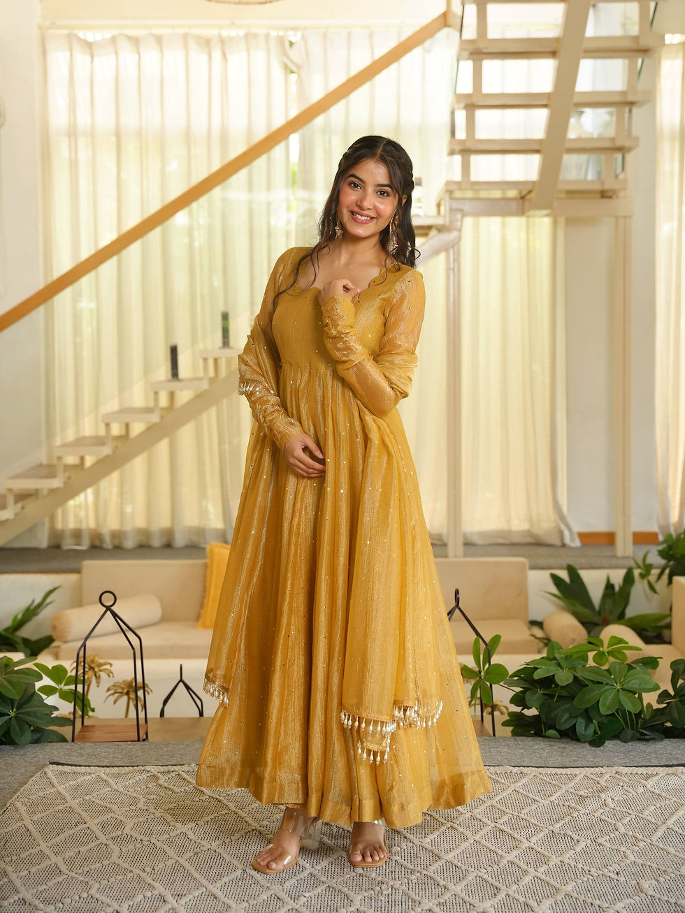 Thumbnail: Designer Salsa Silk Crush Gown with Foil Work Pant and Dupatta for Women Festive