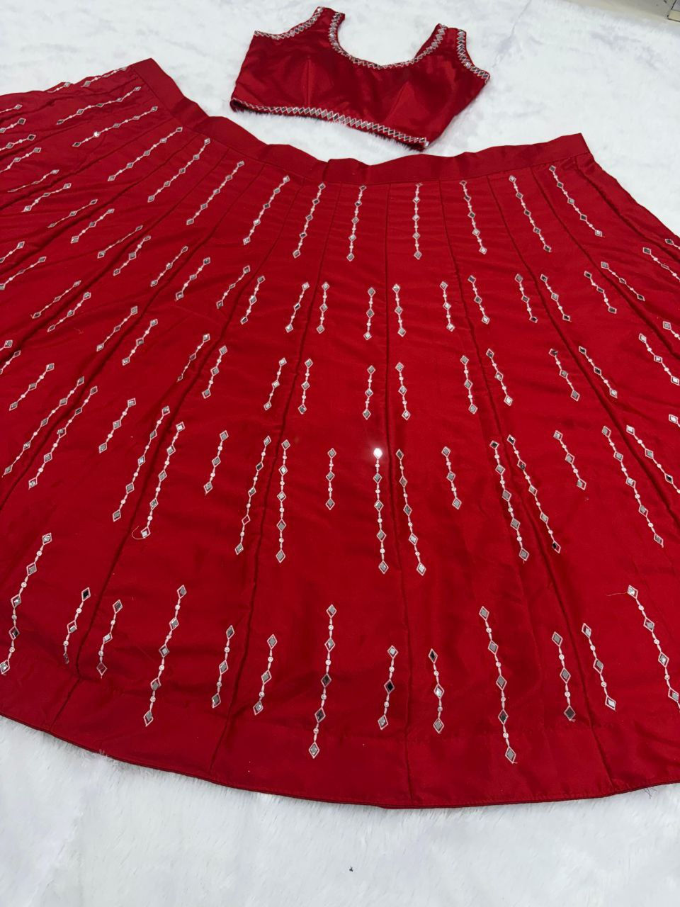 Thumbnail: Malai Satin Silk Lehenga Choli with Mirror Work Embroidery Wedding Party Wear Le