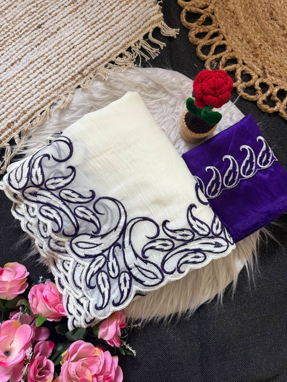 Thumbnail: Women Crunchy Silk Saree with Designer Embroidery C Pallu Work
