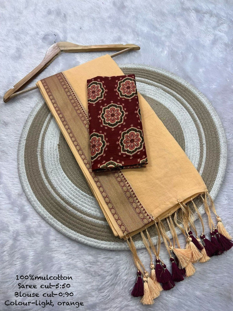 Thumbnail: Women Designer Saree with Tassels and Cotton Blouse