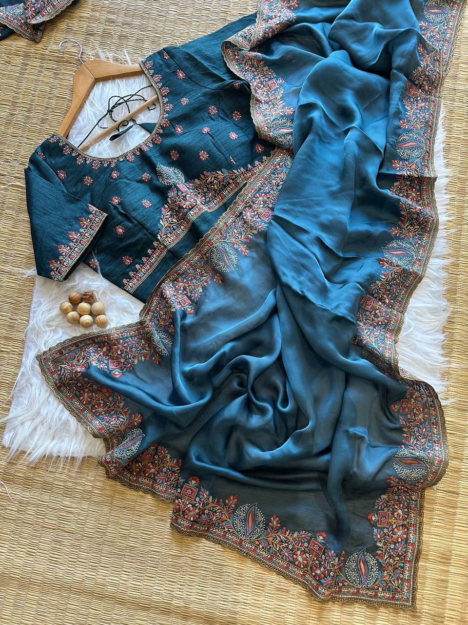 Thumbnail: Partywear Trendy soft Malai silk saree with Beautiful Embroidery work