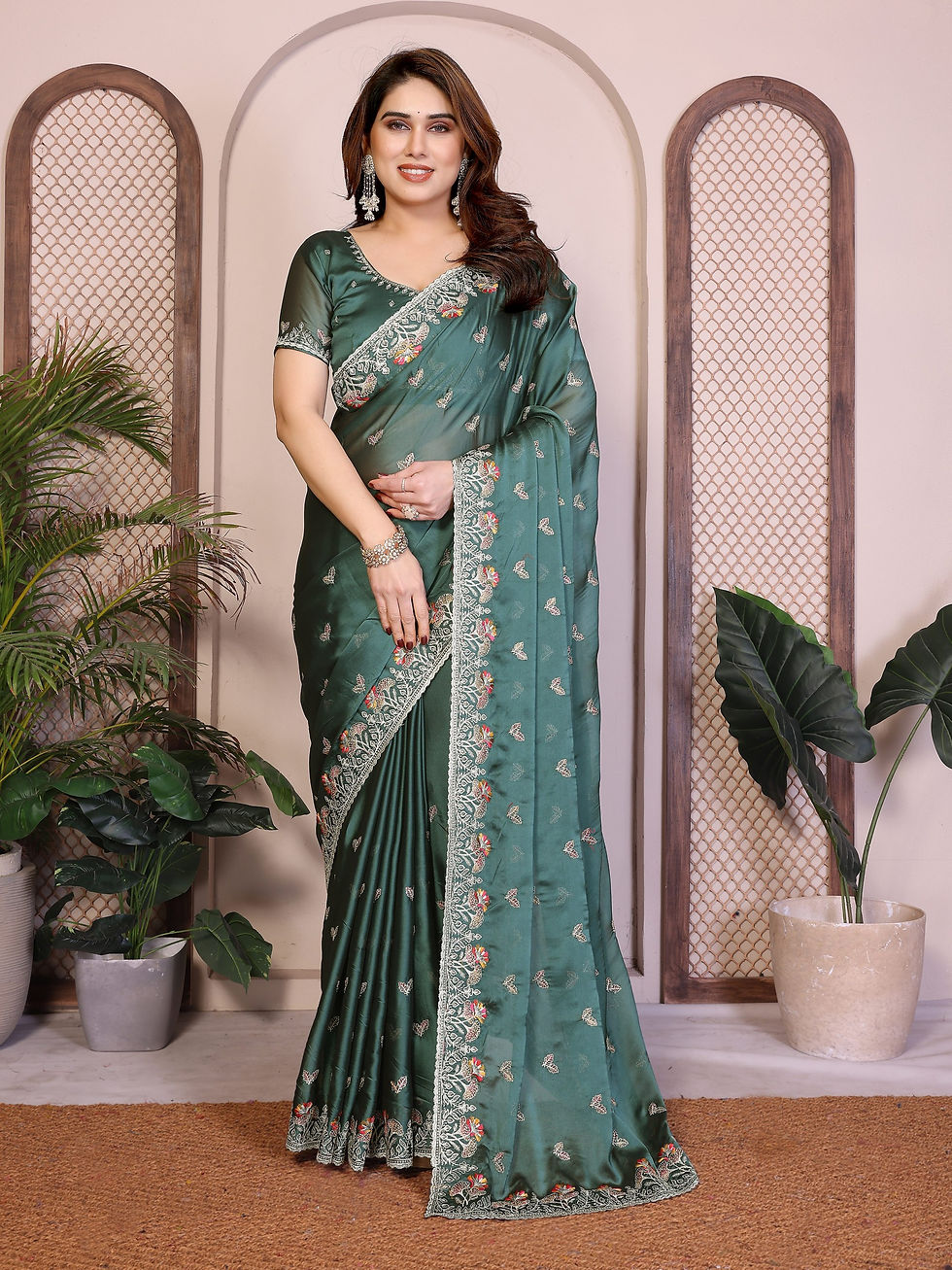 Thumbnail: Women Soft Rangoli Silk Saree with Embroidery Lace Border and Running Embroidere