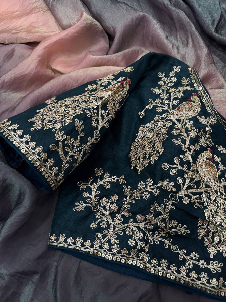 Thumbnail: Shaded Soft Space Silk Saree with Multicolour Sequins & Cording Embroidery Work