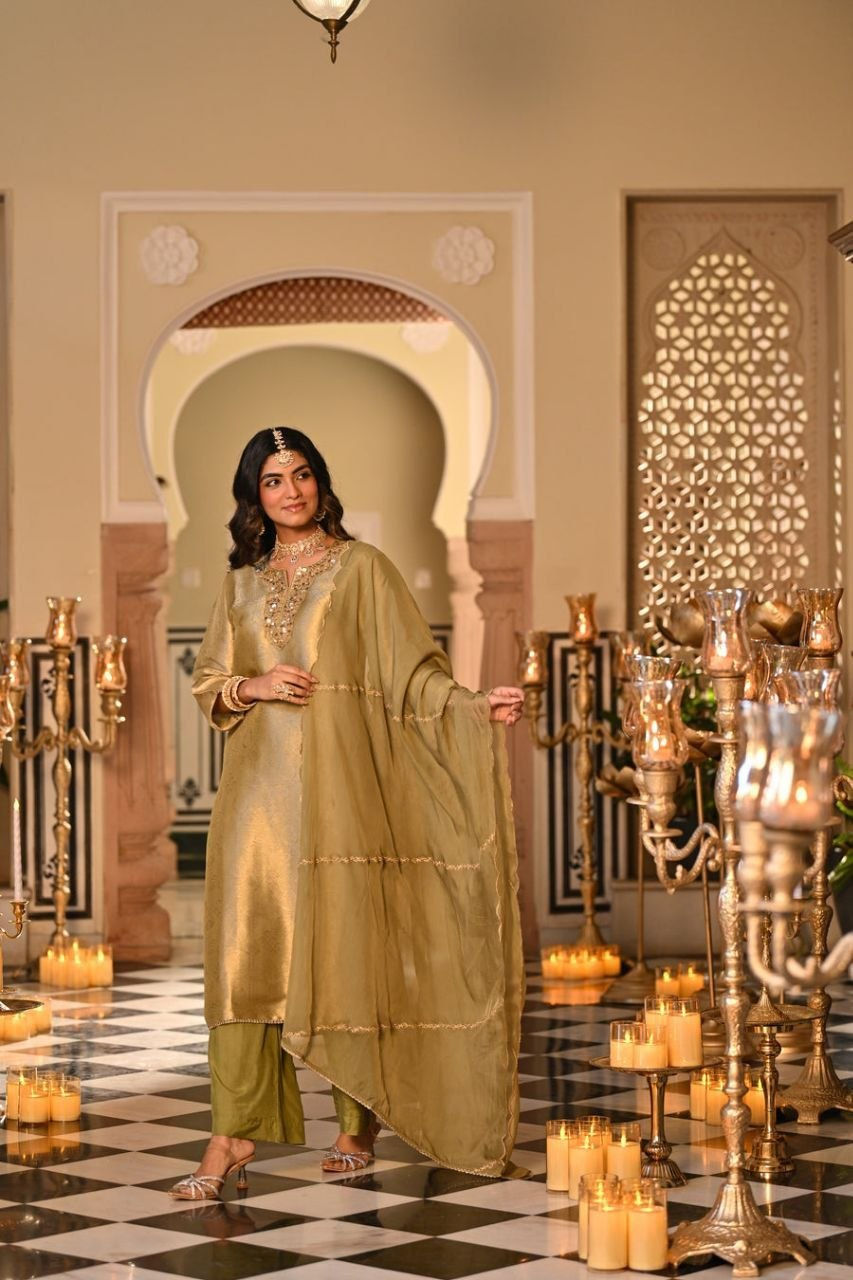 Thumbnail: Pure Soft Kanjivaram Silk Kurta Set Women Festive Ethnic Outfit with Dupatta