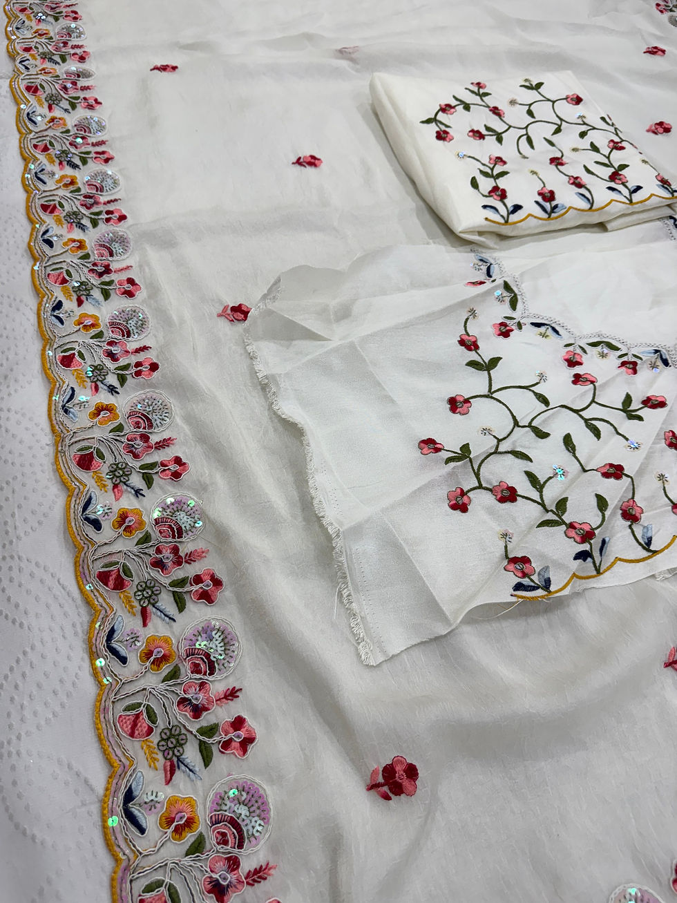 Thumbnail: Women Soft Crush Silk Saree with Embroidered Butta Work and Cutwork Border