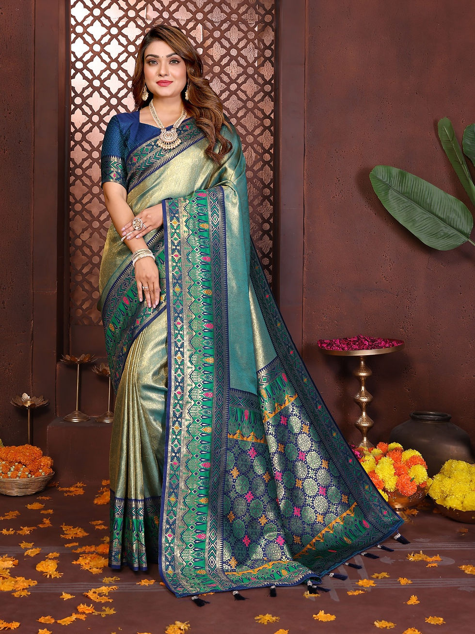 Thumbnail: Pure Banarasi Tissue Silk Saree with Paithani Woven Border