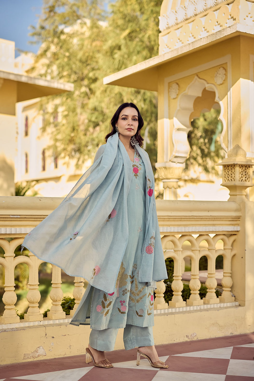 Thumbnail: Chanderi Silk Kurta Pant Dupatta Set Women Ethnic Wear