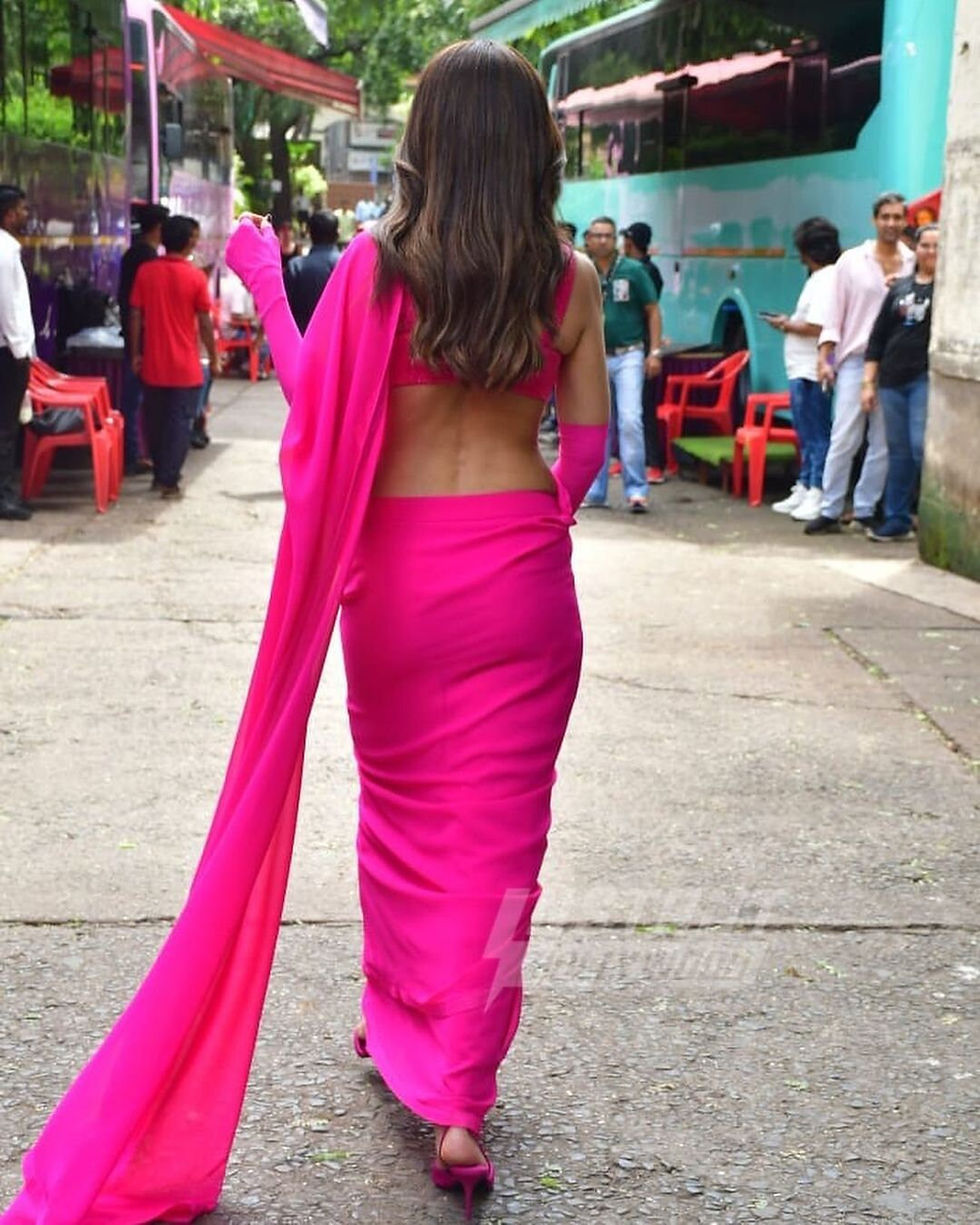 Thumbnail: Shilpa Shetty hot pink saree-Celebrity inspired saree-Bridesmaid Georgette Flora