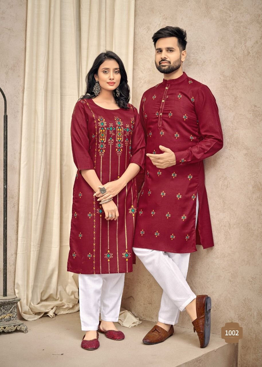 Thumbnail: Punjabi Kurta and Kurti Couple combo•Family combo•For function•wedding•Mehendi•f