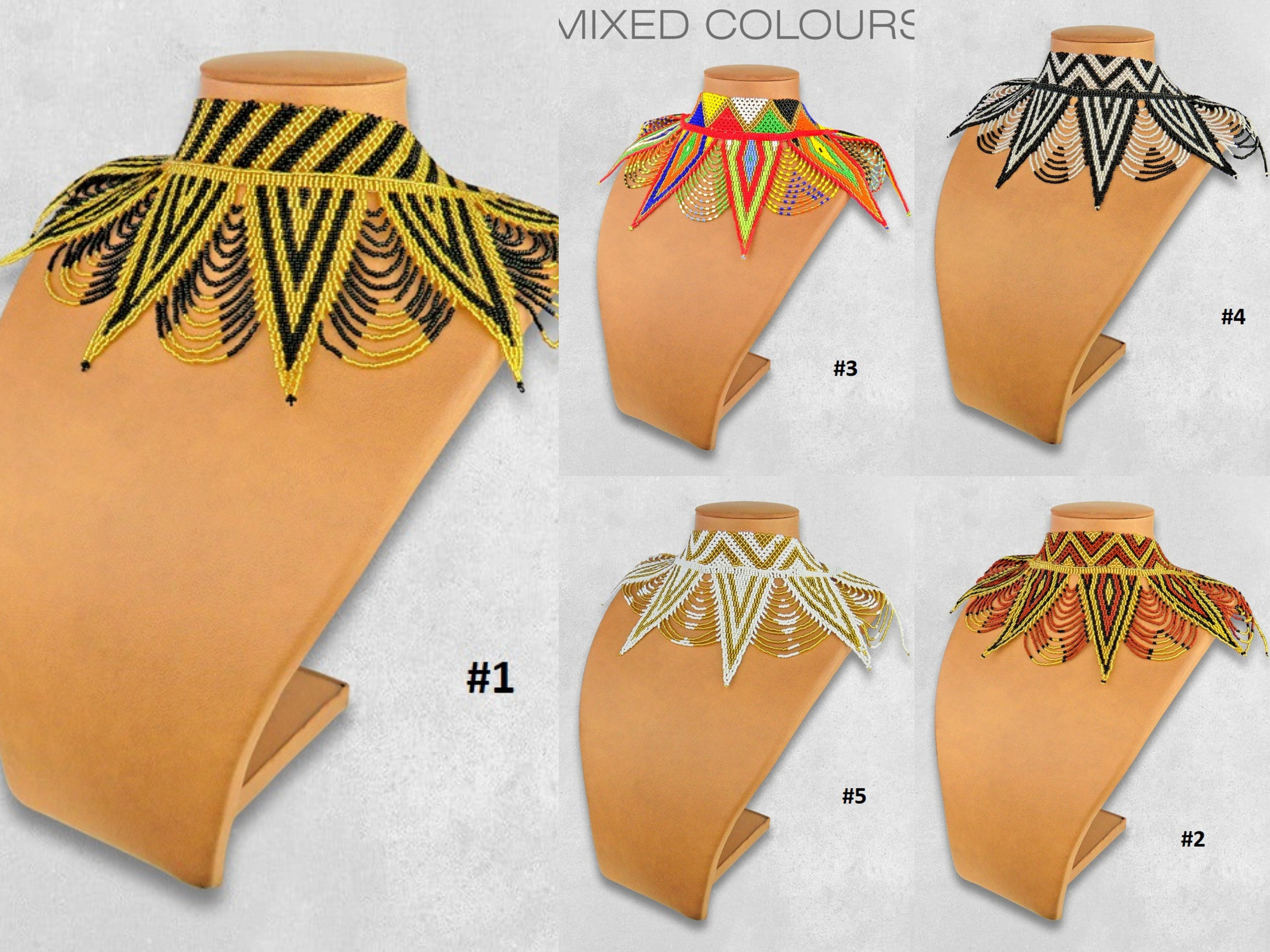 African Maasai Handmade Beaded Choker Necklace |Chunky|Ethnic|Tribal |Gold&amp;B