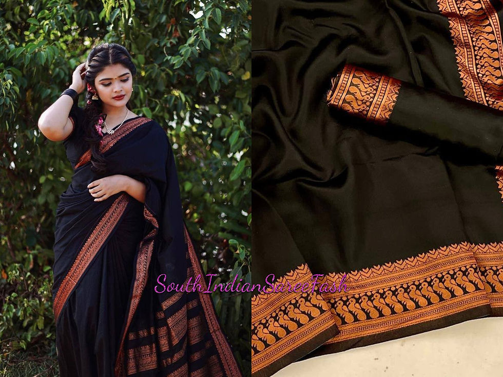 Etsy Pick Black Color Kanchipuram Silk saree for women Wedding Partywear saree C