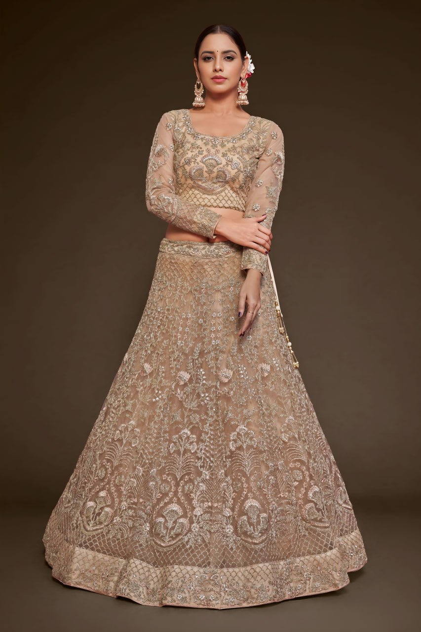 Thumbnail: Soft Net Embroidered Semi Stitched Lehenga Choli with Dupatta for Women Wedding