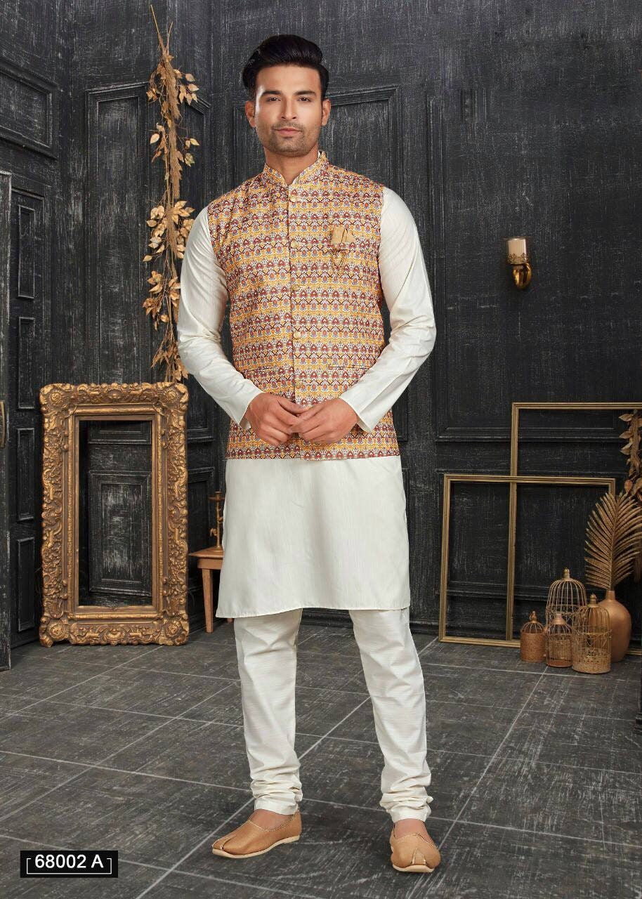 Thumbnail: Nehru Jacket, Modi Kurta Koti set,Indian Mens kurta Pure Cotton embroidered Men'