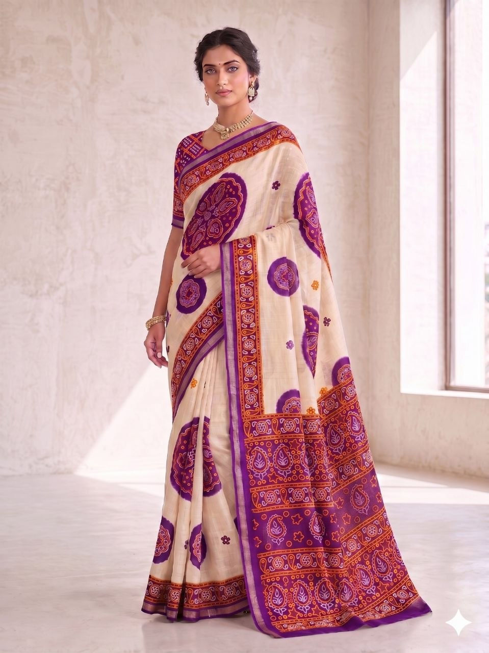 Thumbnail: Women Kasumbo Bandhani Model Silk Saree Traditional Gujarati Party Wear Saree