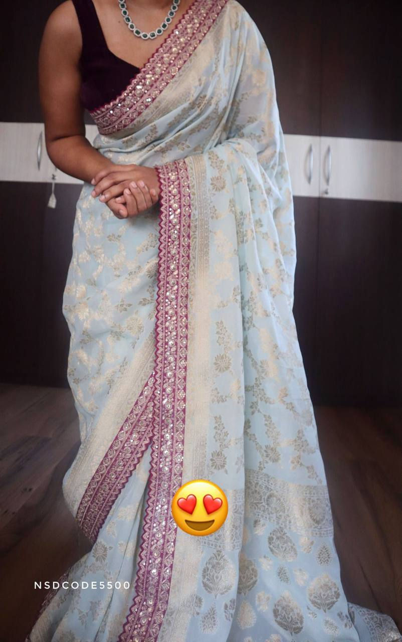 Thumbnail: Soft Kattan Silk Saree with Zari Weaving Floral Design and Sequins Embroidery Cu