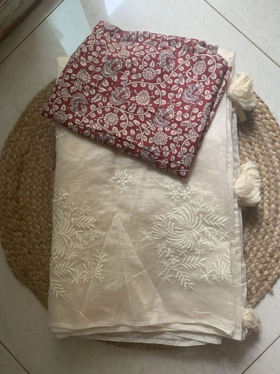 Thumbnail: Women Premium Chanderi Cotton Saree with Exclusive Flower Work and Heavy Cotton