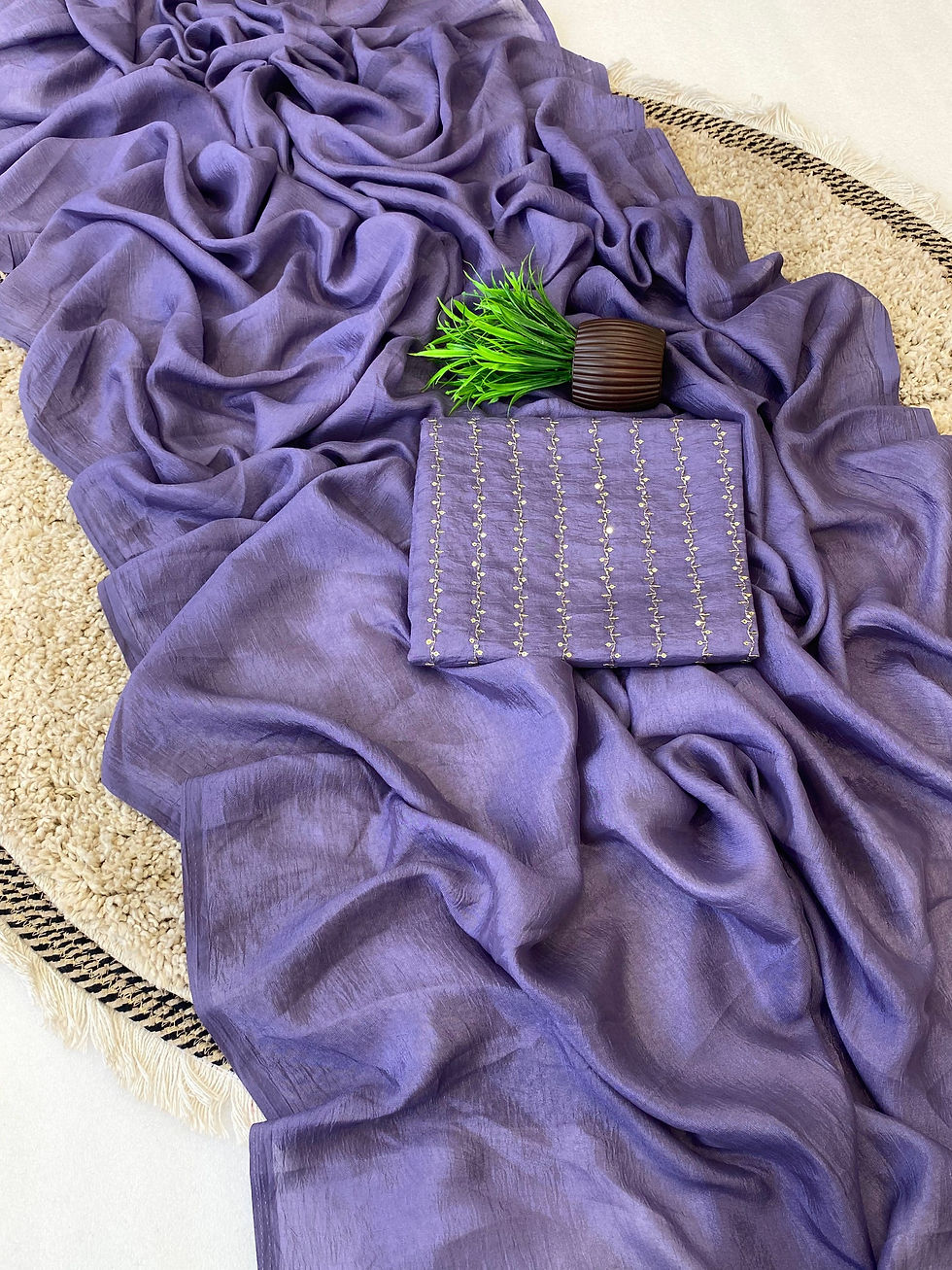 Thumbnail: Beautiful Rangoli Crush Soft Fabric Saree with Bits And Sequence work Blouse Pie