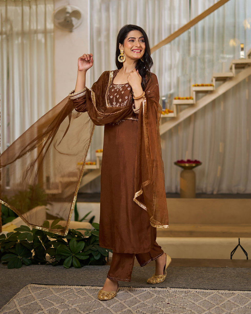 Thumbnail: Designer Vichitra Silk Suit Set for Women Festive Party Wear