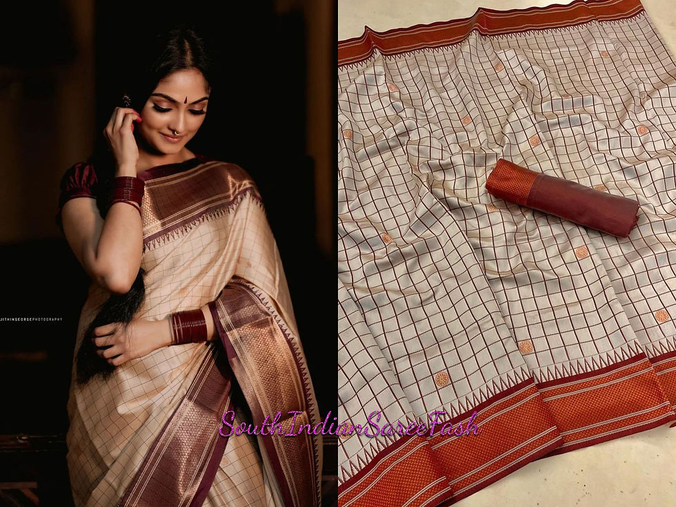 2023 Best sale Cream Checks Kanchipuram Silk saree for women Wedding Partywear s
