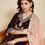 Thumbnail: Women Velvet Embroidered Kurti Pant Set with Organza Dupatta in Brown and Peach