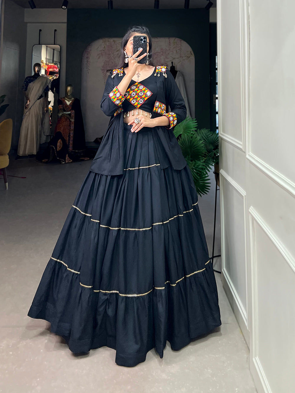 Black Color Plain With Gota Patti Rayon Traditional Chaniya Choli