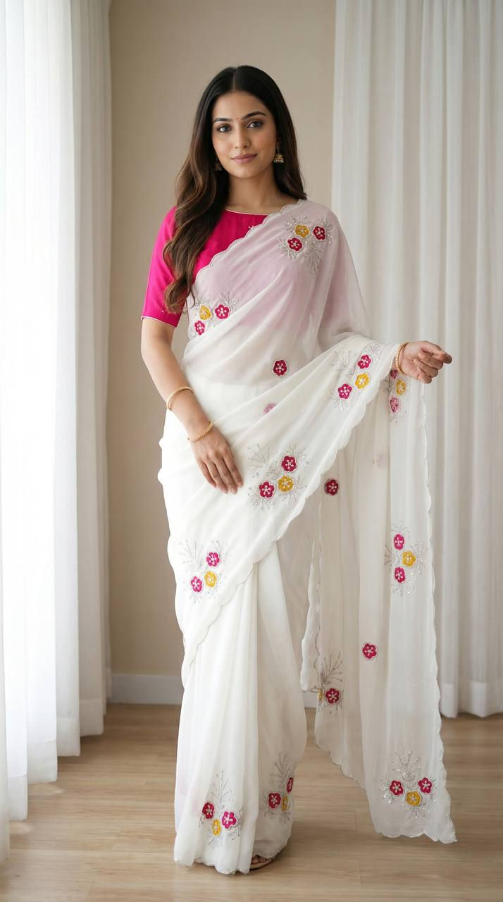 Thumbnail: Rangoli Silk Saree Handwork Khatali Butta Cutdana Sequence Party Wear Designer S