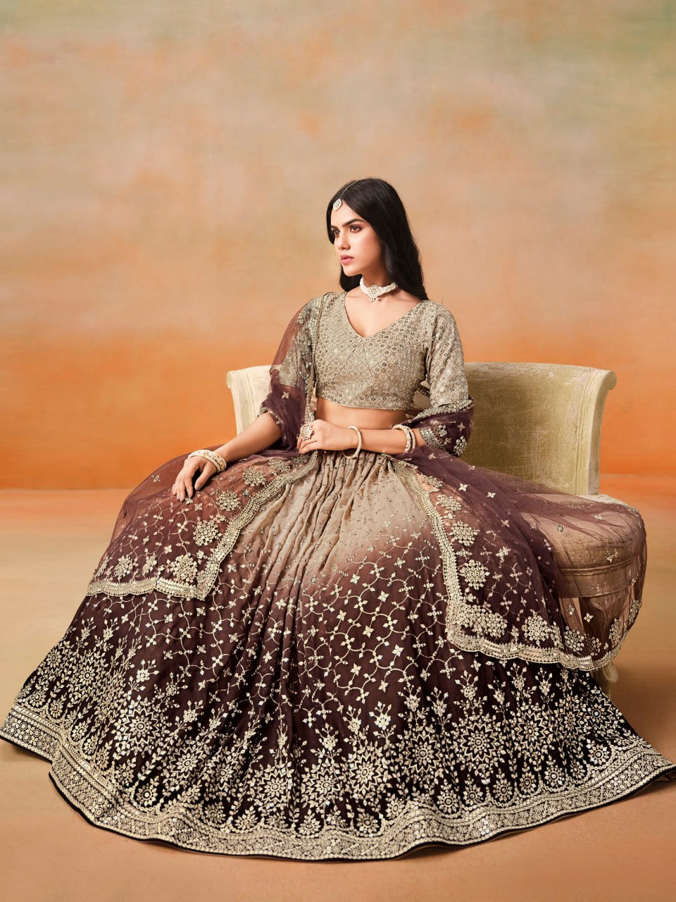 Thumbnail: Wedding Lehenga Set with Zari & Dori Work and Pearl Lace Border Dupatta