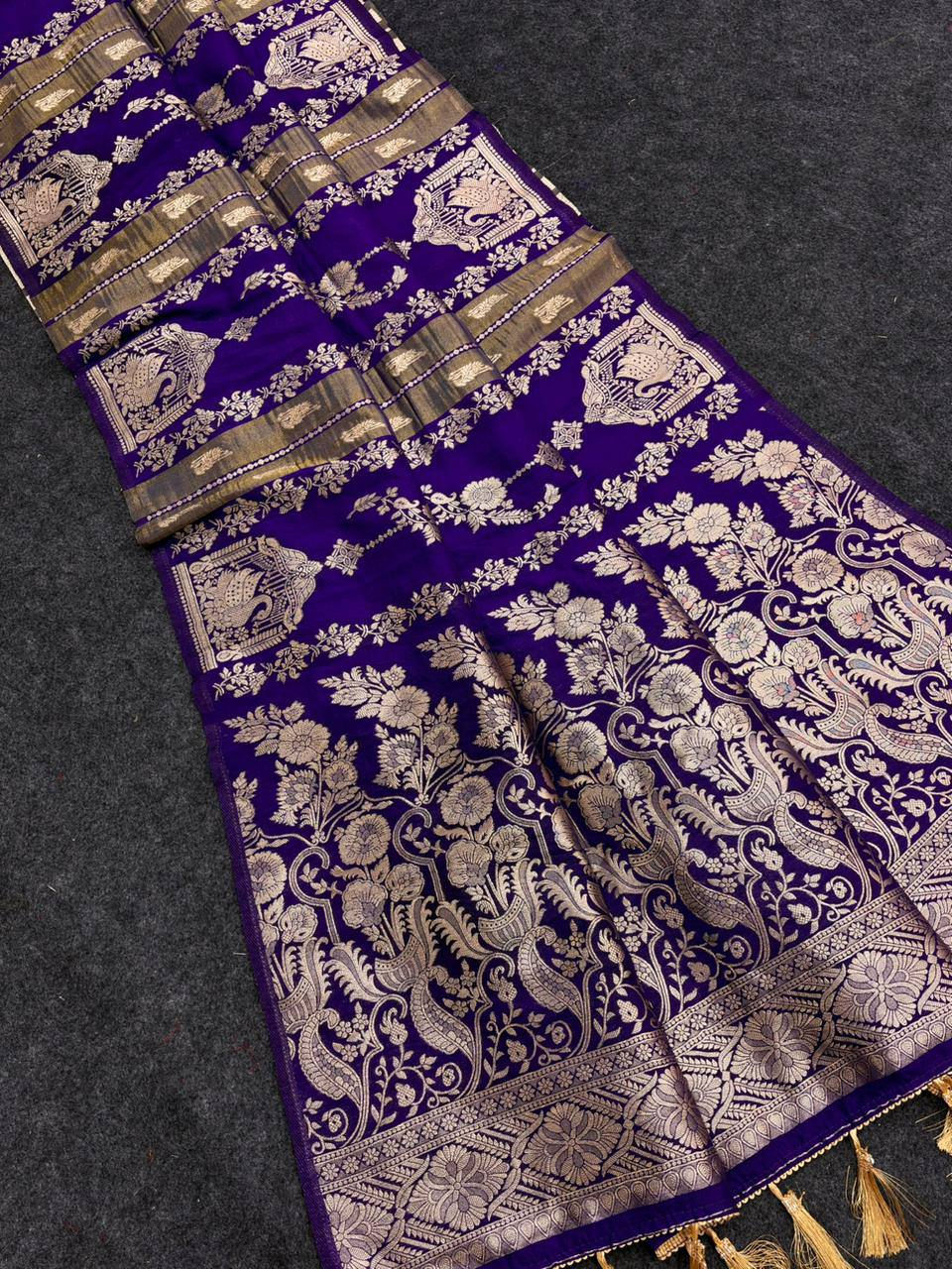 Thumbnail: Khadi Crepe Paithani Silk Saree with Peacock Zari Wedding Saree