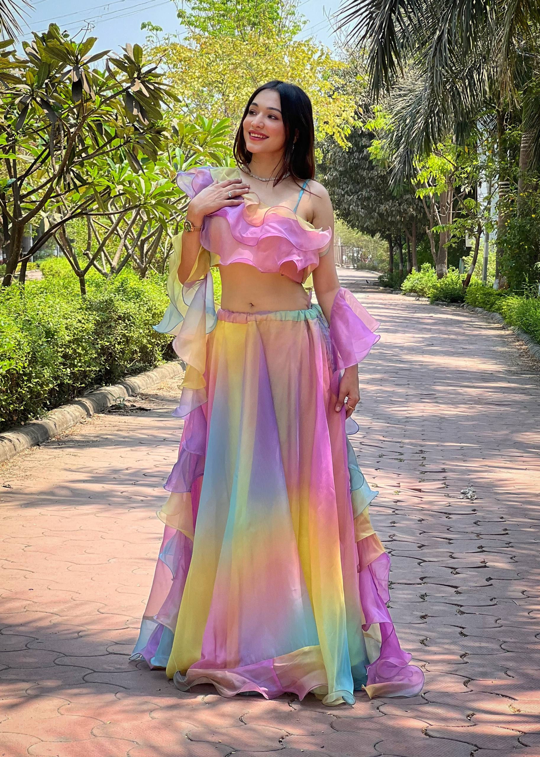 Organza Silk Lehenga Choli Set Digital Print Lightweight Party Wear Ethnic Outfi