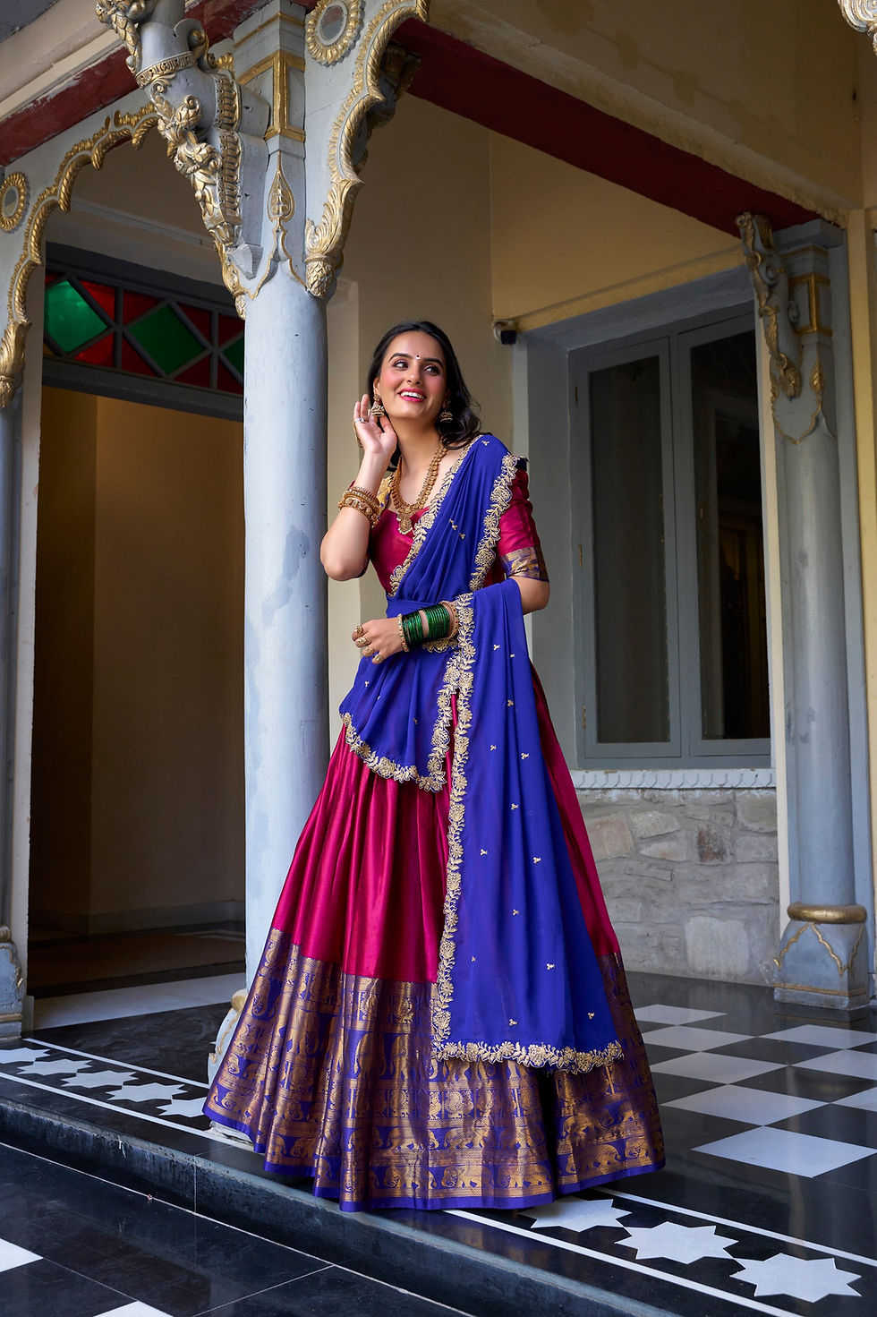 Thumbnail: Narayan Pattu Zari Weaving Lehenga Choli Set with Georgette Dupatta for Wedding