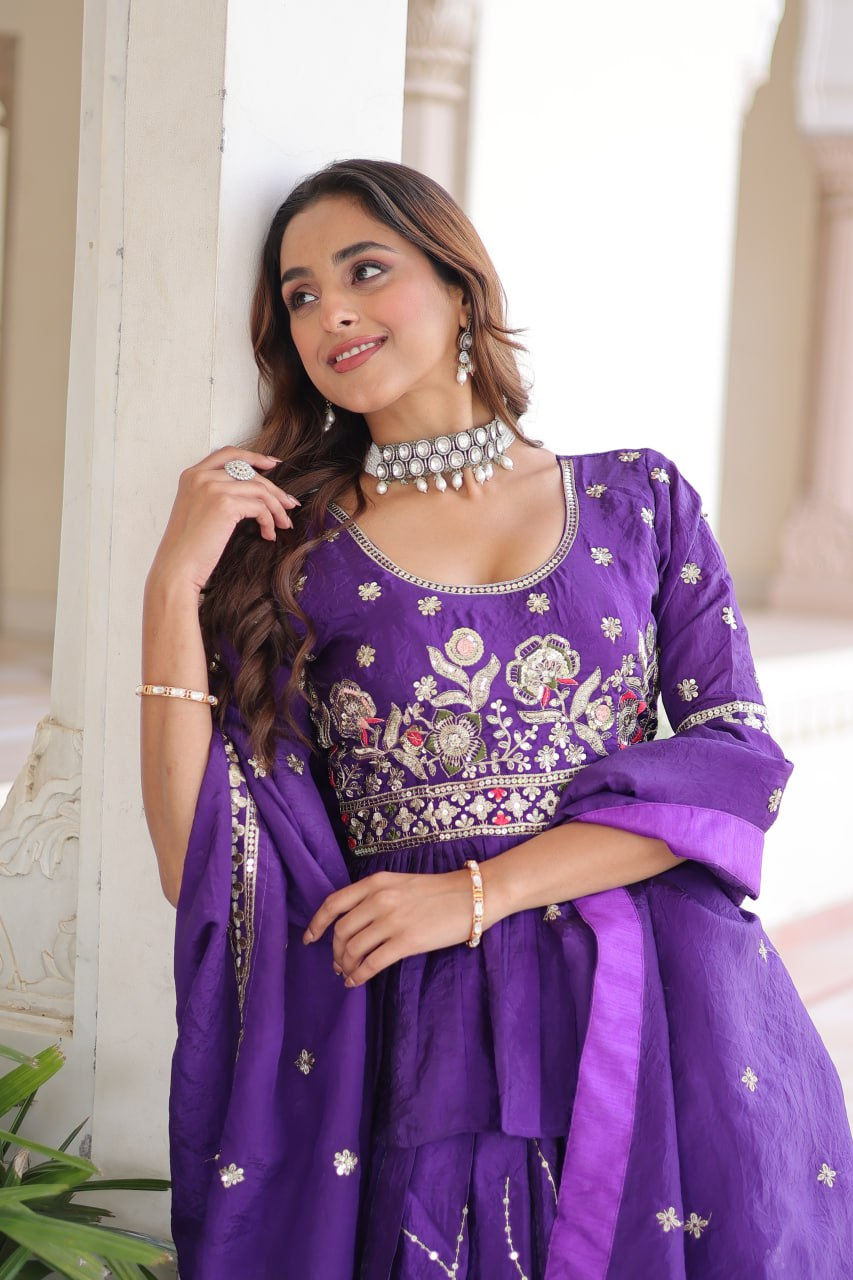Thumbnail: Wedding Embroidered Lehenga Choli Dupatta Set for Party Reception Festive Wear W