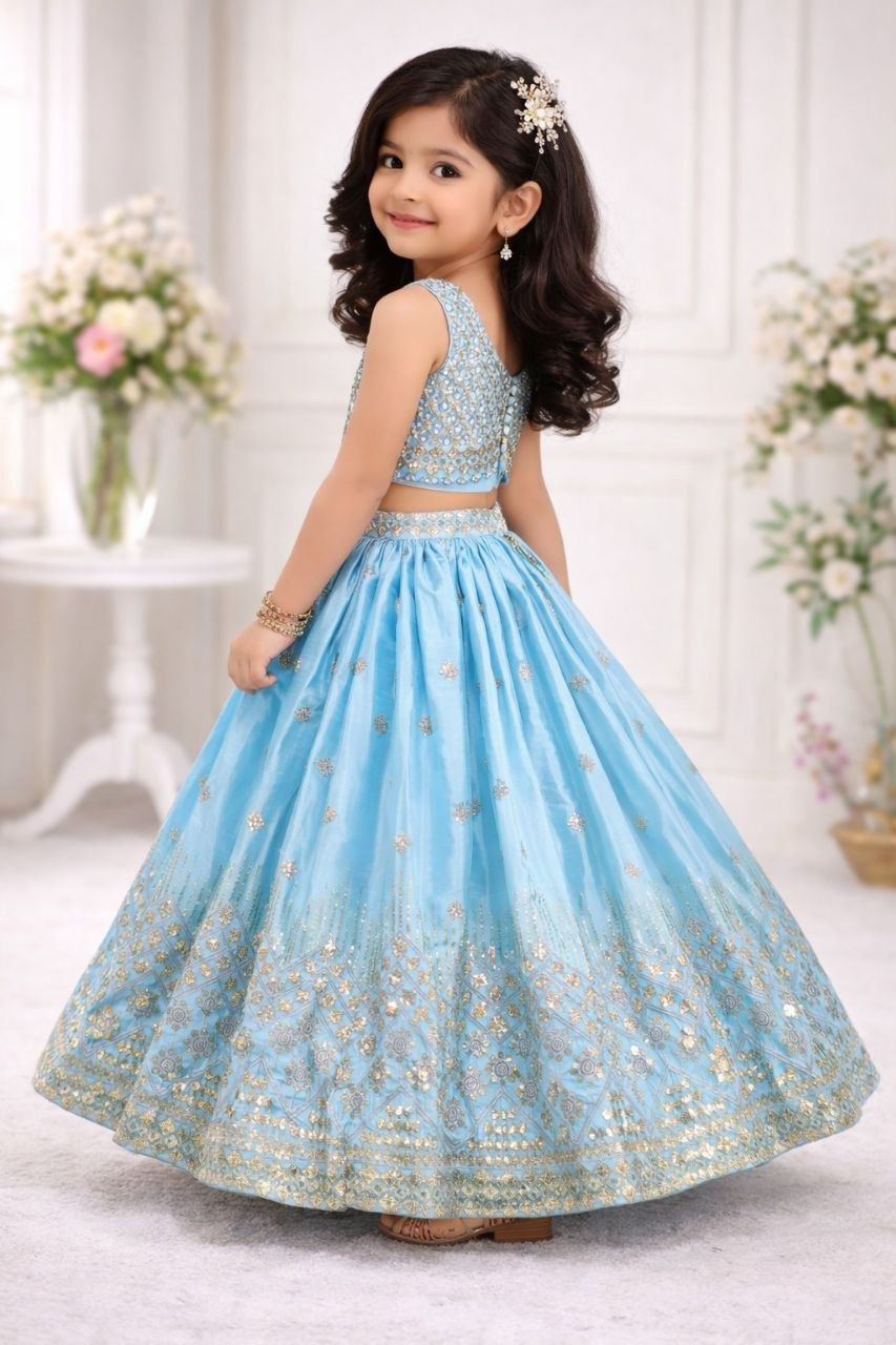 Thumbnail: Kids Ethnic Lehenga Choli Girls Festive Designer Outfit Set