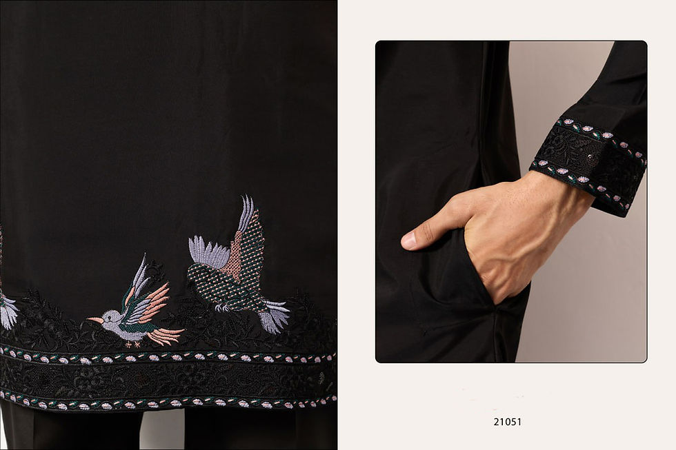 Thumbnail: Mens Viscose Silk Kurta Dupatta Pant Set Thread Sequence Ethnic Wear