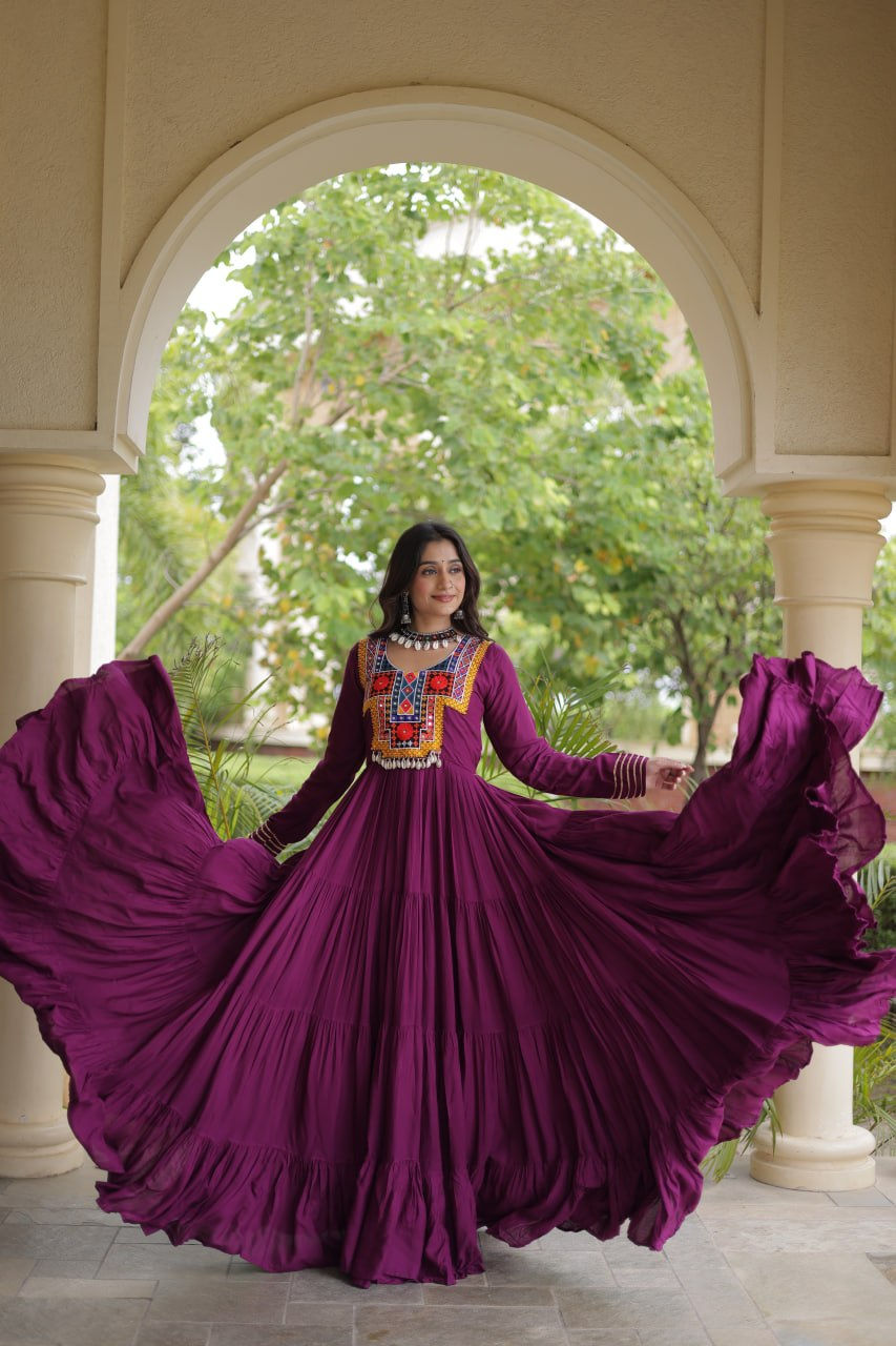 Thumbnail: 12 Meter Flared Ethnic Gown with Kodi Lace for Wedding & Festive Wear