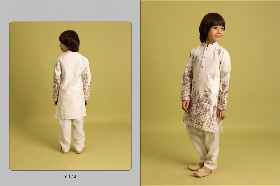 Thumbnail: Kids Boys Viscose Silk Kurta Pajama Set Multicolor Thread Sequence Embroidered