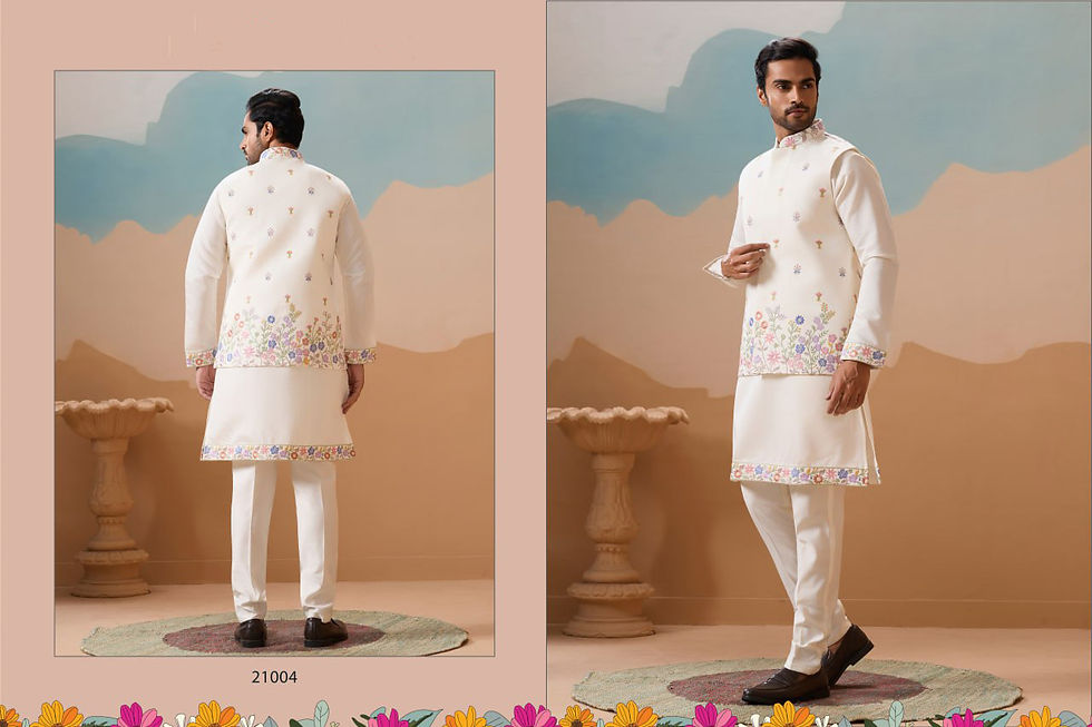 Thumbnail: Mens Wedding Kurta Koti Pant Set Multi Thread Embroidery Premium Ethnic Outfit